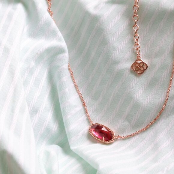 Kendra Scott Elisa Rose Gold Berry red glass Necklace - Picture 2 of 2